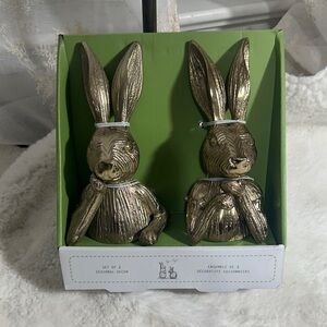 Set of 2 gold metal his & hers rabbit table decor